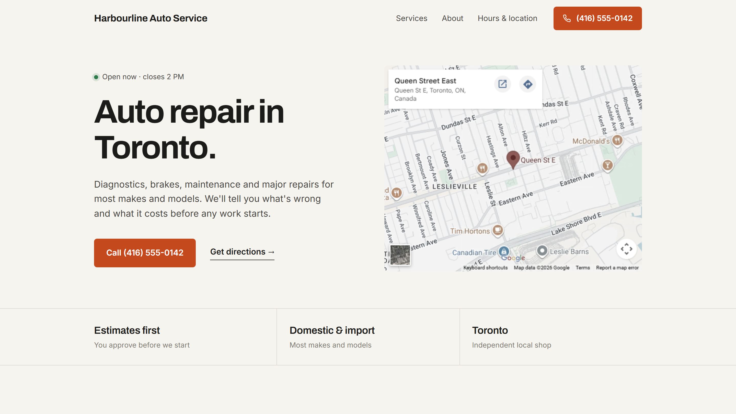 Example website for Harbourline Auto Service